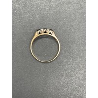 Ladies 9ct Yellow Gold Unique Diamond and Dark Blue Gemstone Ring
