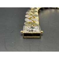 Mens 9ct Yellow Gold Diamond Cut/ Sanblast Curb Link Bracelet
