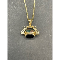 Ladies 9ct Yellow Gold Box Link Necklace and Pendant