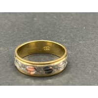 Unisex 18ct Two Tone Yellow and White Gold Laser Cut Ring