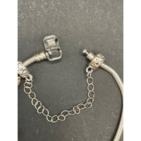 Ladies 925 Sterling Silver Pandora Snake Link Charm Bracelet
