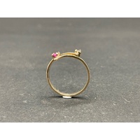 Ladies 9ct Yellow Gold Red Gemstone and Diamond Ring