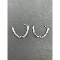 Ladies 10ct White Gold Oval Hoop Diamond Earrings