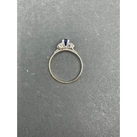 Ladies 9ct Yellow Gold Band and Sterling Silver Set Blue Gemstone Ring