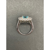 Ladies 925 Sterling Silver Aqua Gemstone Ring