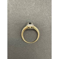 Ladies 9ct Yellow Gold Blue Gemstones and Diamonds Ring