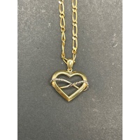 Ladies 9ct Yellow Gold Figaro Link Necklace & Heart Pendant