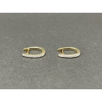 Ladies 9ct Yellow Gold Oval Hoop Diamond Earrings