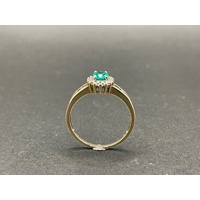 Ladies 9ct Yellow Gold Green Gemstones and Diamonds Ring