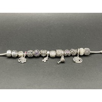 Ladies 925 Sterling Silver Snake Link Bracelet and Charms