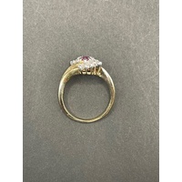 Ladies 9ct Yellow Gold Red Gemstone & Diamond Ring