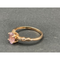 Ladies 9ct Rose Gold Purple Gemstone and Diamond Ring