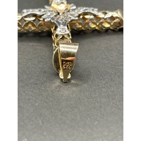 Unisex 14ct Yellow Gold CZ Cross Pendant