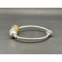 Ladies 925 Sterling Silver Pandora Snake Link Charm Bracelet