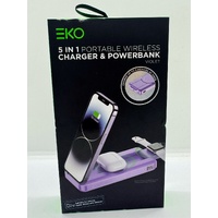 EKO 5 in 1 Portable Wireless Charger and Powerbank for iPhone in Violet