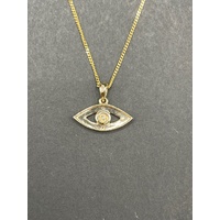 Childs 9ct Yellow Gold Curb Link Necklace & Evil Eye Pendant