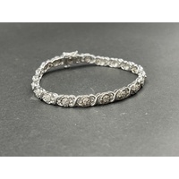 Ladies 925 Sterling Silver Fancy Link Diamond Tennis Bracelet