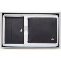 Lacoste M Billfold Coin Box NH2505FG Black Wallet and Card Case Set