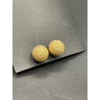 Ladies 18ct Yellow Gold Sandblast Ball Stud Earrings