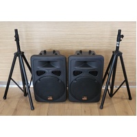 E-Lektron 815.820 Bluetooth PA 2 Way Active Speaker Pair with Stands