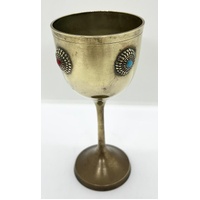 Vintage Brass Goblet with Ornamental Inlay 15.5cm