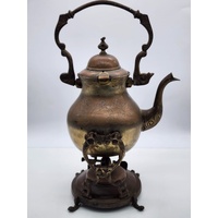 Antique Victorian Era Brass Tilting Kettle with Burner