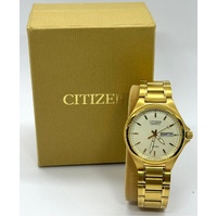 Citizen Gold Tone Stainless Steel Quartz Day Date Analog Display Mens Watch