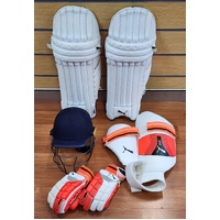 Puma Mens Senior Evo Cricket Gear Pads Gloves Thigh Guard and Masuri Helmet