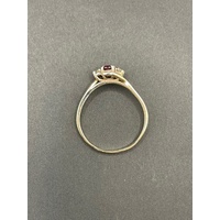 Ladies 9ct Yellow Gold Red Gemstone and Diamond Ring