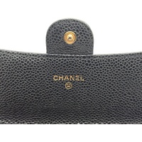 Chanel Black Caviar Quilted Leather Flap Wallet with Chain and Gold Hardware