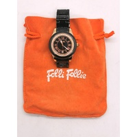 Folli Follie Ladies Rose Gold Black Watch WF1B040BD with Crystal Bezel