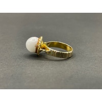 Ladies 9ct Yellow Gold White Dome Ring