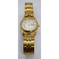 Citizen Quartz Ladies Gold Tone Watch White Dial Day Date 5 Bar WR