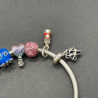 Ladies 925 Sterling Silver Round Charm Bangle