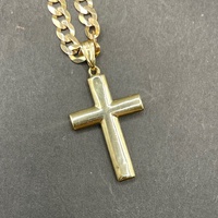 Unisex 9ct Yellow Gold Curb Link Chain & Crucifix Pendant