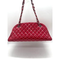 Chanel Red Quilted Patent Leather Just Mademoiselle Bowling Shoulder Bag