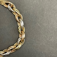 Large View Ladies 9ct Three Tone Gold Oval Belcher Link Bracelet