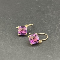 Ladies 9ct Yellow Gold Purple Droplet Earrings