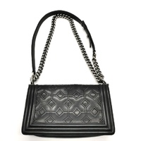 Large View Chanel Arabesque Boy Flap Embossed Calfskin Medium Bag Silver Hardware