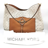 Michael Kors Vanilla Zip Pocket Handbag Signature Canvas Leather Trim