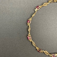 Ladies 9ct Yellow Gold Fancy Link Red Stone Bracelet