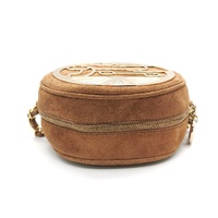 Oroton Suede Round Shoulder Bag Chain Strap Emblem Design Vintage Style