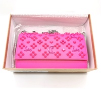 Christian Louboutin Paloma Pink Studded Leather Chain Clutch Bag with COA