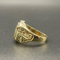 Mens 9ct Yellow Gold Checkered Shield Ring