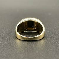 Mens 9ct Yellow Gold Black Gemstone and Diamonds Ring