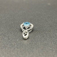 Ladies 10ct White Gold Blue Gemstone & Diamond Droplet Pendant