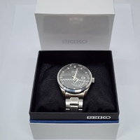 Seiko 5M84-0AB0 Kinetic Automatic Black Dial Silver Stainless Steel Watch