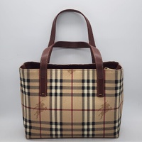 Burberry Haymarket Nova Check Coated Canvas Tote Bag with Brown Leather Trim