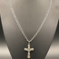 Unisex 925 Sterling Silver Anchor Link Chain & Crucifix Pendant