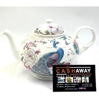Summer River Flora Peacock Teapot Floral Gold Detail Decorative